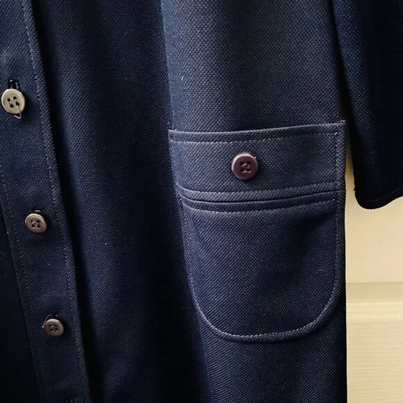 Vtg Butte Knit A Line Dress Dacron Polyester Gogo Mod 60s Navy Blue Smock Coat - Picture 4 of 9